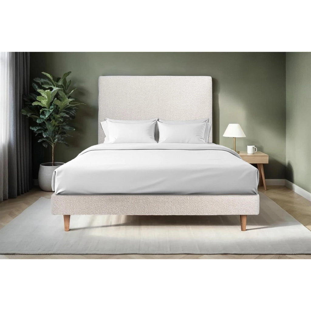 Letto 150x190 cm con testata imbottita - tessuto bouclé