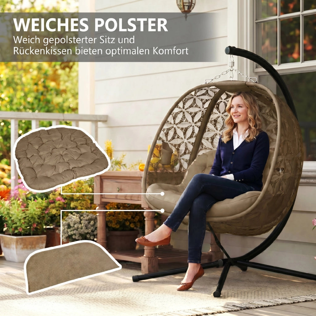 Poltrona sospesa a due posti con cuscino e supporto bevande ¨C Zephmum ¨C Grigio