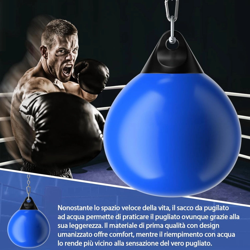 Sacco da Boxe per Bambini ed Adulti 50 kg, Sacco da Boxe ad Acqua con Catena Metallica Regolabile, Ganci, Fibbie di Assicurazione e Tubo dell’Acqua