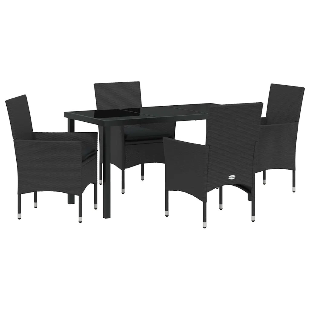 Set da Pranzo per Giardino con cuscino 5 pcs Nero polyrattan 3379774