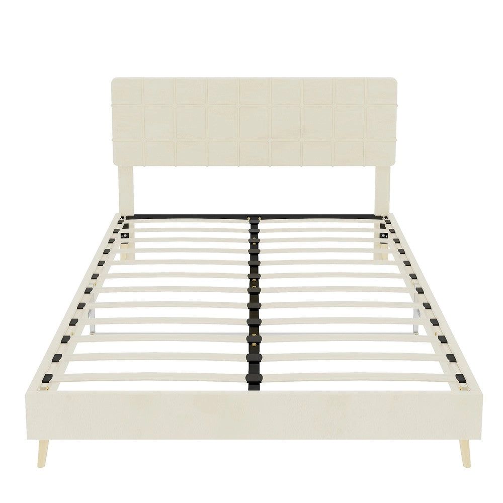 Letto Matrimoniale Imbottito con Testiera ¨C MINIMAL ¨C Tessuto Beige 140x200