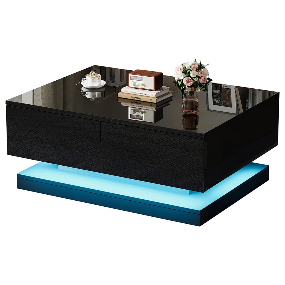 Tavolino-Xylo-90x50x38cm nero 2 cassetti LED controllo app