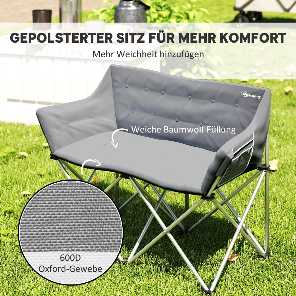 Sedia pieghevole 2 posti ¨C ZephMum ¨C Grigio con braccioli e tasche laterali