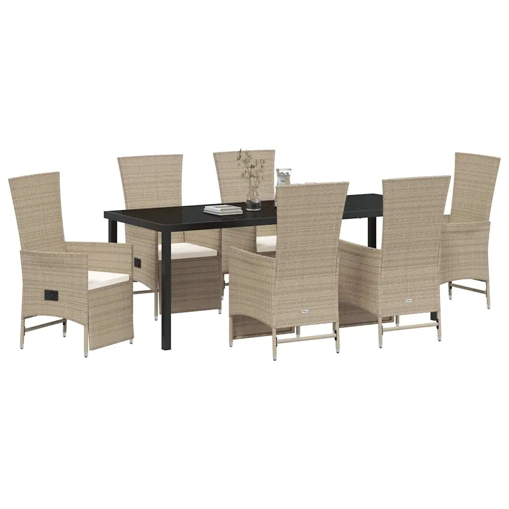 Set da Pranzo per Giardino con cuscino 7 pcs Beige polyrattan 3379476
