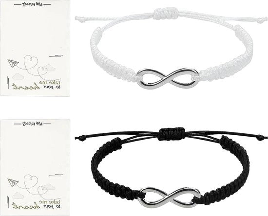 Bracciali di corda intrecciata con simbolo di amicizia, set da 2 con biglietti di auguri.