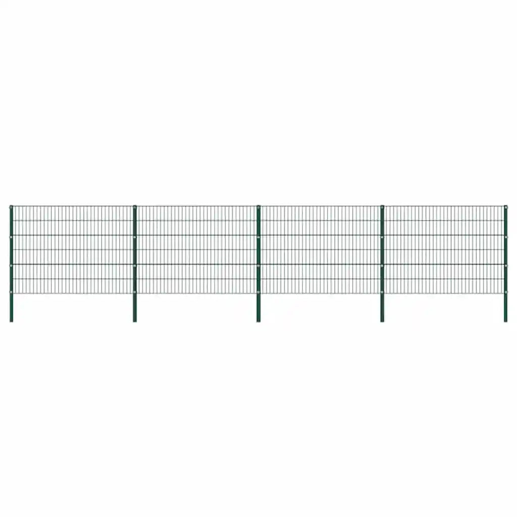 Pannello di Recinzione con Pali in Ferro 6,8x1,2 m Verde