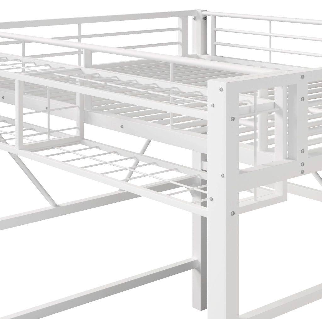 Hochbett 251.5x163x170 cm con illuminazione LED; scaffale a gradini e cestello; MDF e metallo; bianco
