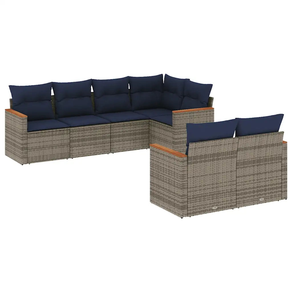 Set Divani da Giardino 7 pz con Cuscini Grigio in Polyrattan 3226145