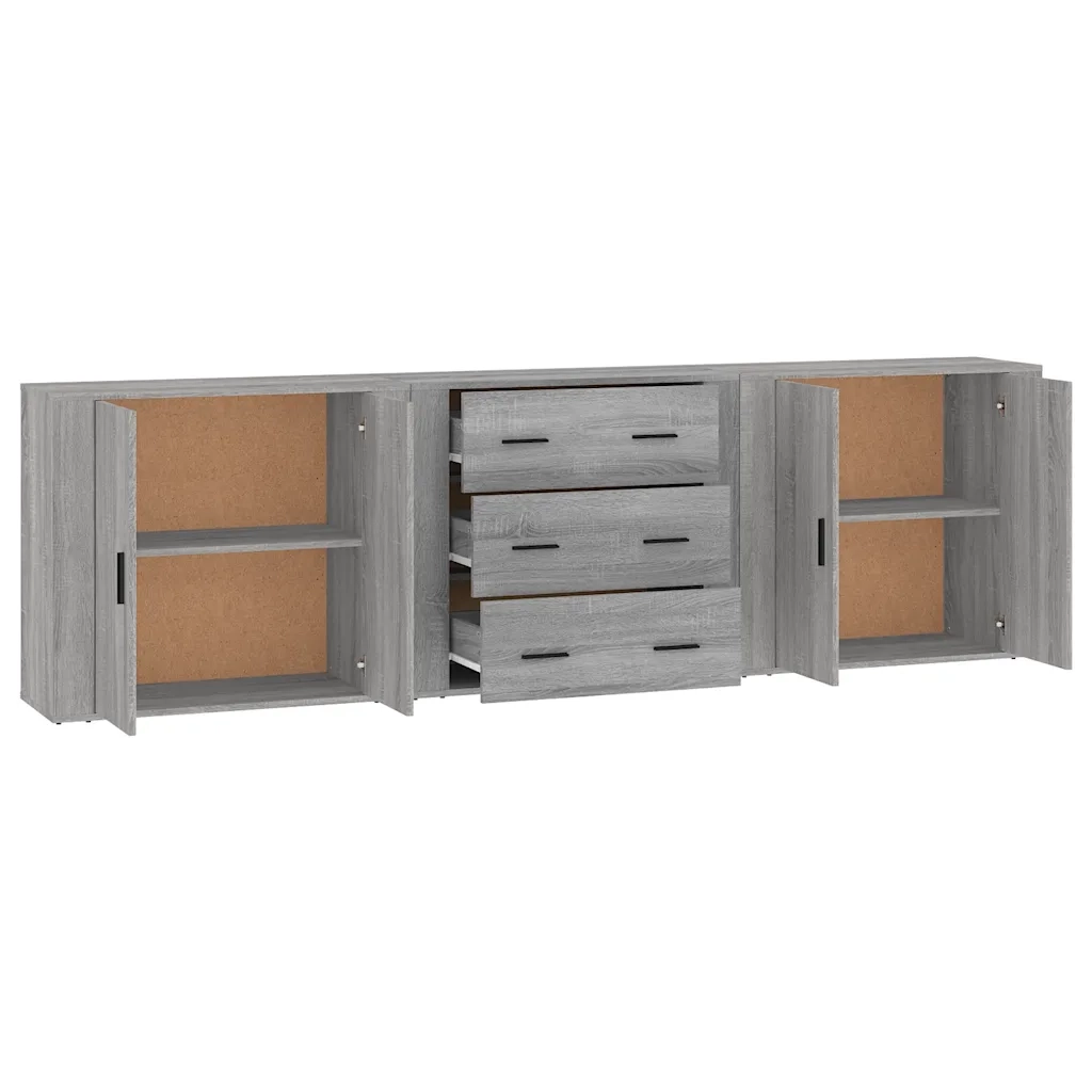 Credenze 3 pz | Madia | Buffet da pranzo | Armadio da pranzo Grigio Sonoma in Legno Multistrato