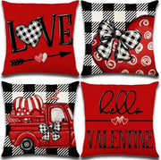 Decorazione per San Valentino - Copertine di cuscino 45 x 45 cm, set da 4 pezzi, copertine di cuscino in lino con disegno di cuoio di bufalo rosso a forma di cuore, adatto per grandi divani, per la casa, all'aperto e come decorazione per feste.