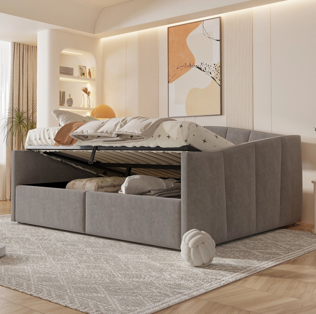 Letto divano imbottito 140x200 cm con contenitore idraulico