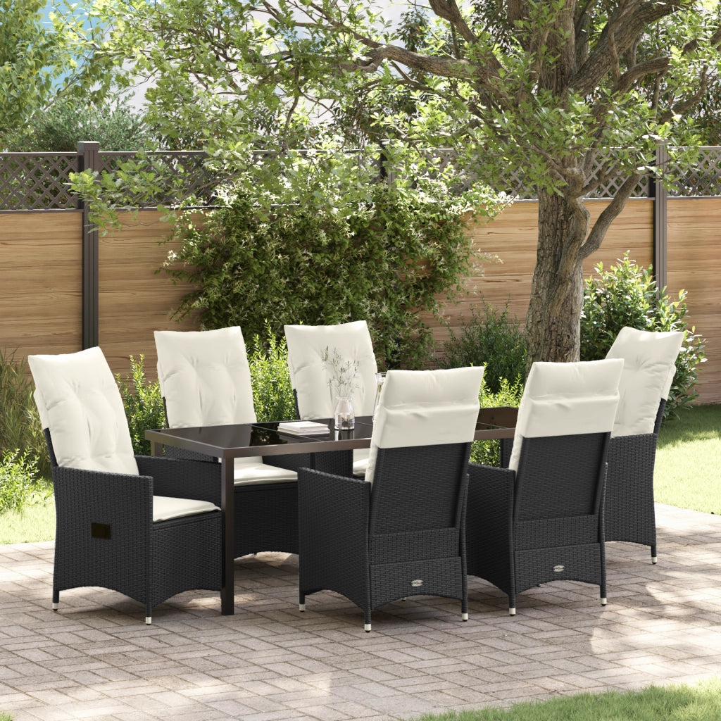 Set Pranzo Giardino con Cuscini Nero Rattan Polimero