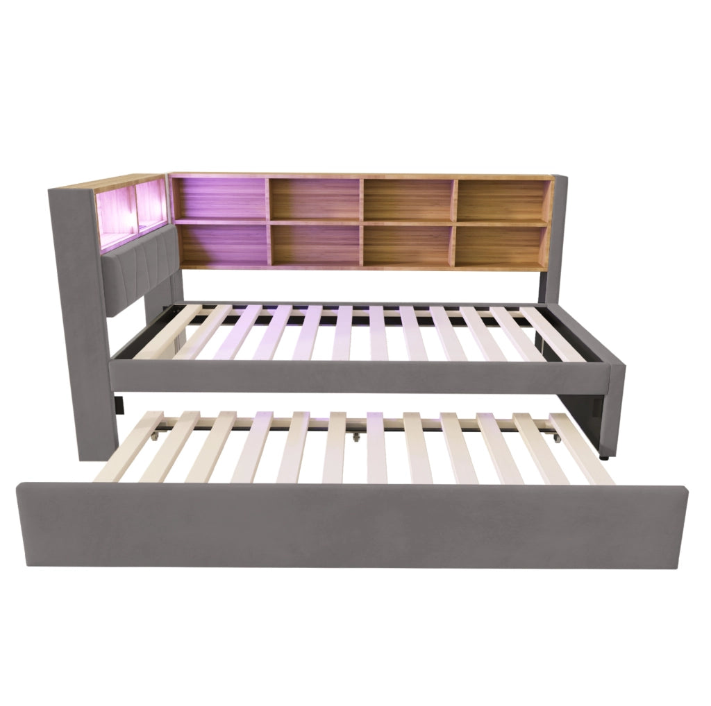 Letto singolo con letto estraibile 90x200 cm grigio scuro