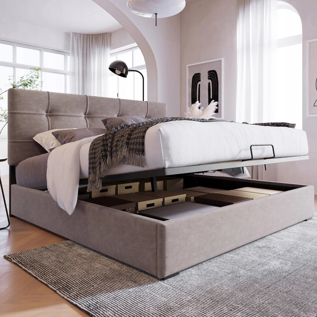 Letto singolo 90x200 - Xylo - Idraulico con contenitore, grigio chiaro