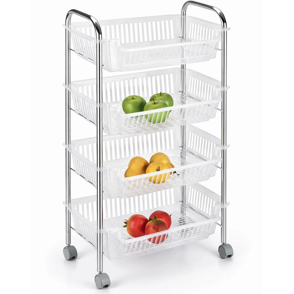 Carrello Portafrutta con 4 Cestelli Cestino in Plastica e Struttura in Metallo