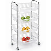 Carrello Portafrutta con 4 Cestelli Cestino in Plastica e Struttura in Metallo