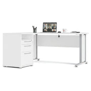Scrivania Alfango, Scrittoio multiuso, Tavolo per ufficio porta PC, Piano di lavoro, 159x151 h75 cm, Bianco e Grigio