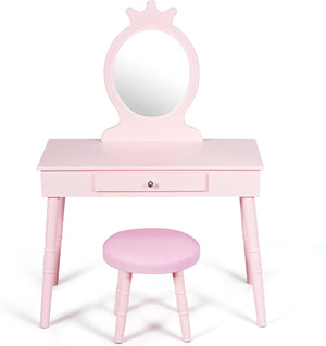 Toeletta Trucco per Bambina, Specchiera per Ragazzi in Legno Robusto, Postazione Trucco 2 in 1 Principessa con Cassetto, Sgabello e Specchio Staccabile, 70 x 34 x 100 cm (Rosa)