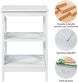 Comodino per Camera da Letto con 3 Ripiani, Tavolino da Salotto, Varie Modelli e Colori (Bianco 8（2 pezzi）)
