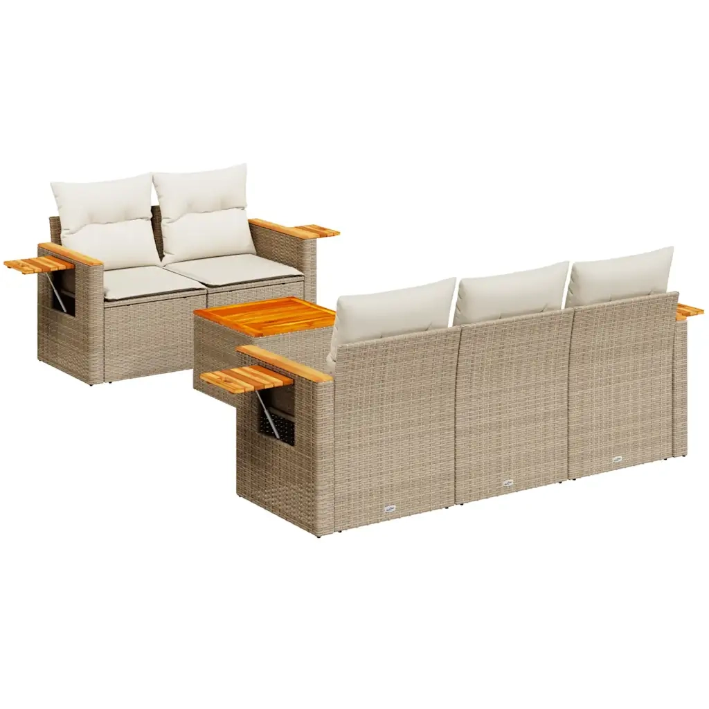 Set Divano da Giardino 6 pz con Cuscini Beige in Polyrattan