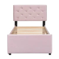Struttura letto Singolo imbottito con contenitore estraibile regolato alla stessa altezza del letto principale,Rosa