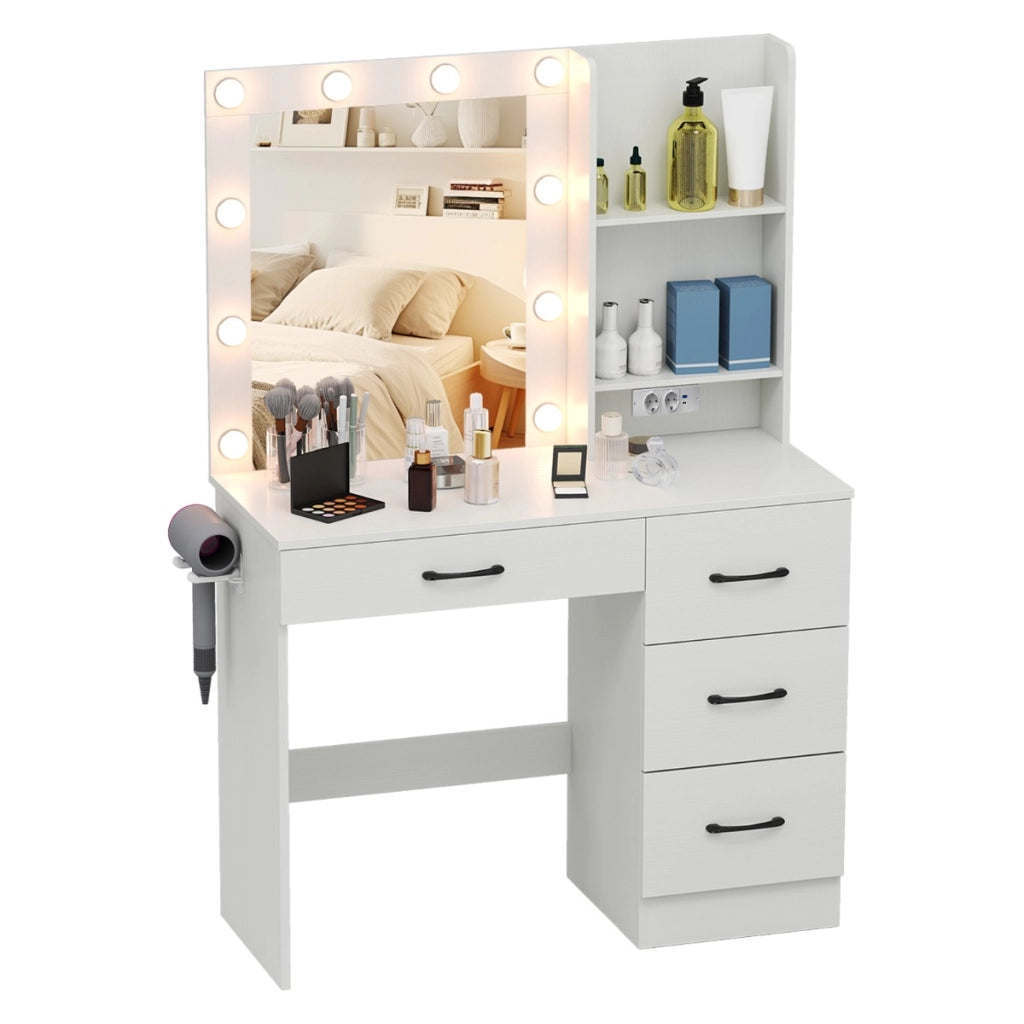 Tavolo da vanit¨¤ con specchio e luci, Tavolo da trucco con stazione di ricarica luci led Bianco-Tavoli da trucco