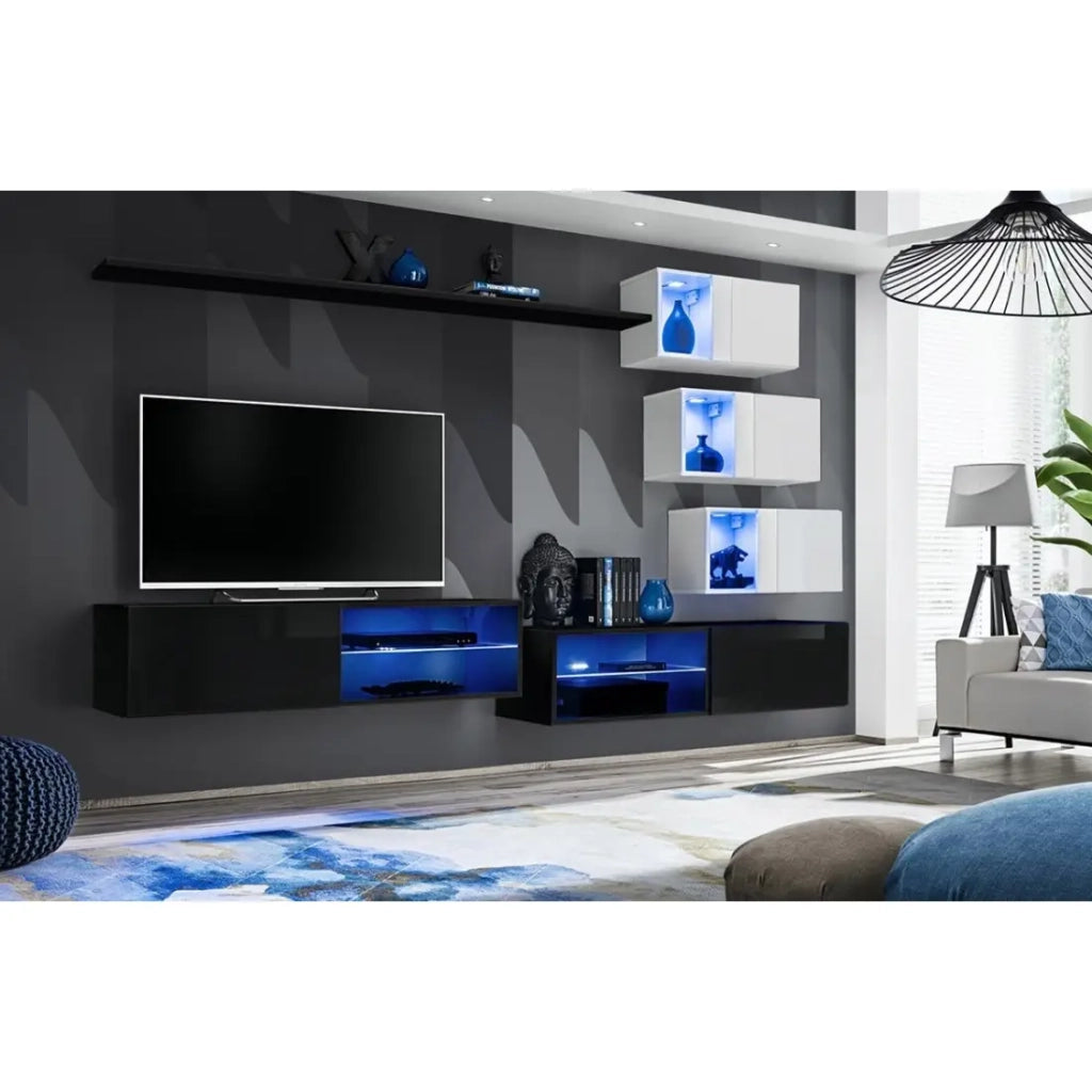 Set di mobili da soggiorno SWITCH XXIV – LED – Nero e Bianco – Composizione murale design