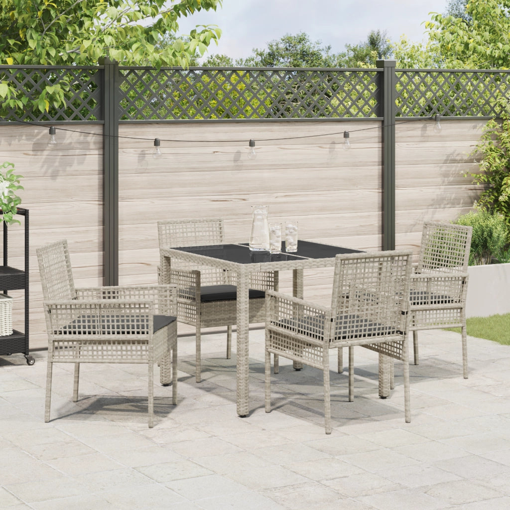 Set da pranzo da giardino 5 pezzi con cuscini grigio chiaro in polyrattan