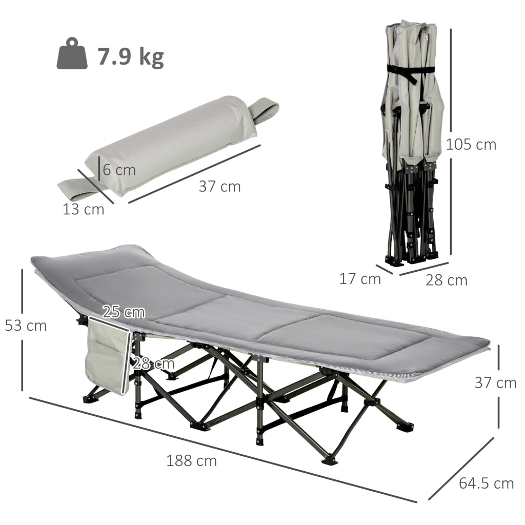Letto da Campeggio Pieghevole Imbottito con Tasca ¨C Zephmum ¨C Grigio Chiaro 188x64.5x53 cm