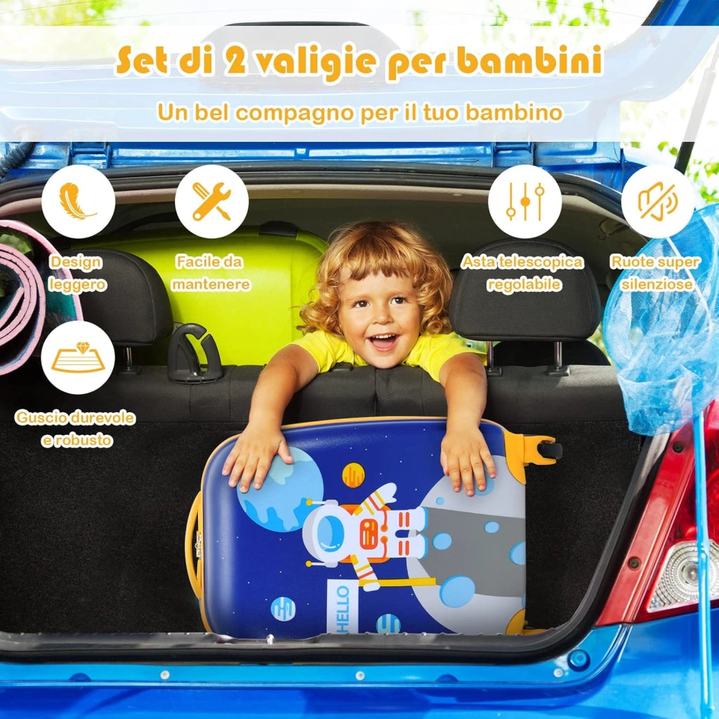 Set di Valigia per Bambini, 16" Valigia+ 12" Zaino, 2 Pezzi, con Ruote Girevoli a 360° e Maniglia Retrattile, Ideale per Viaggiare in Modo Comodo e Divertente (Modello 9)