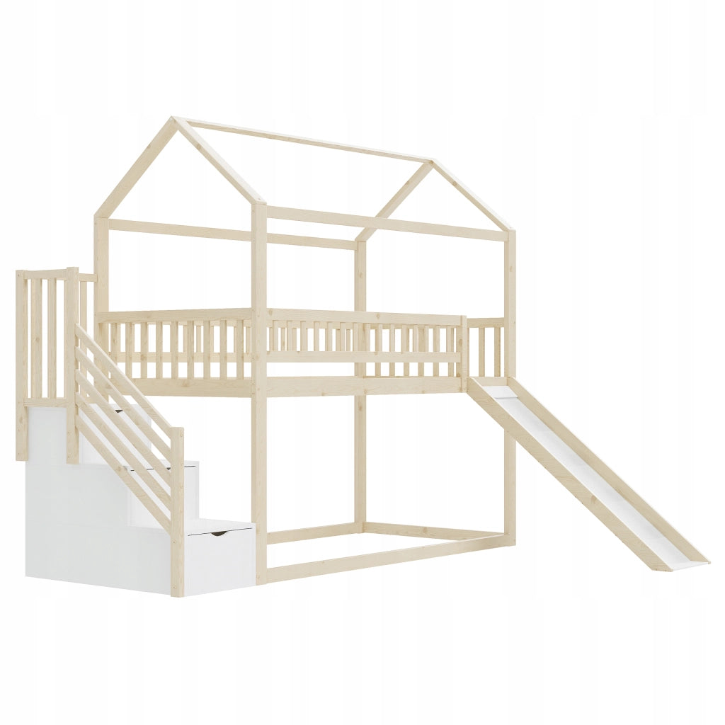 Letto a castello 90x200 - Xylo - Scivolo e ripostiglio in legno