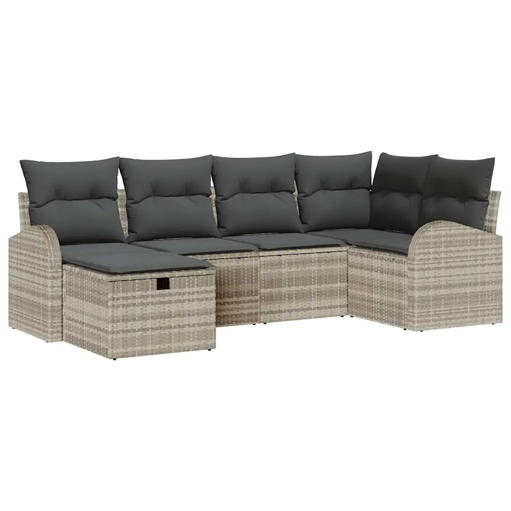 Set Divano da Giardino 6 pcs Grigio chiaro Poly Rattan