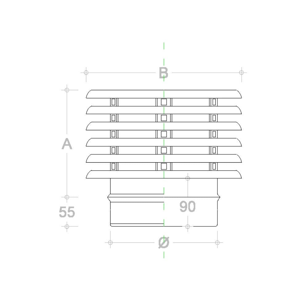 Fumaiolo da 130mm tipo con lamelle inox base tonda innesto m maschio