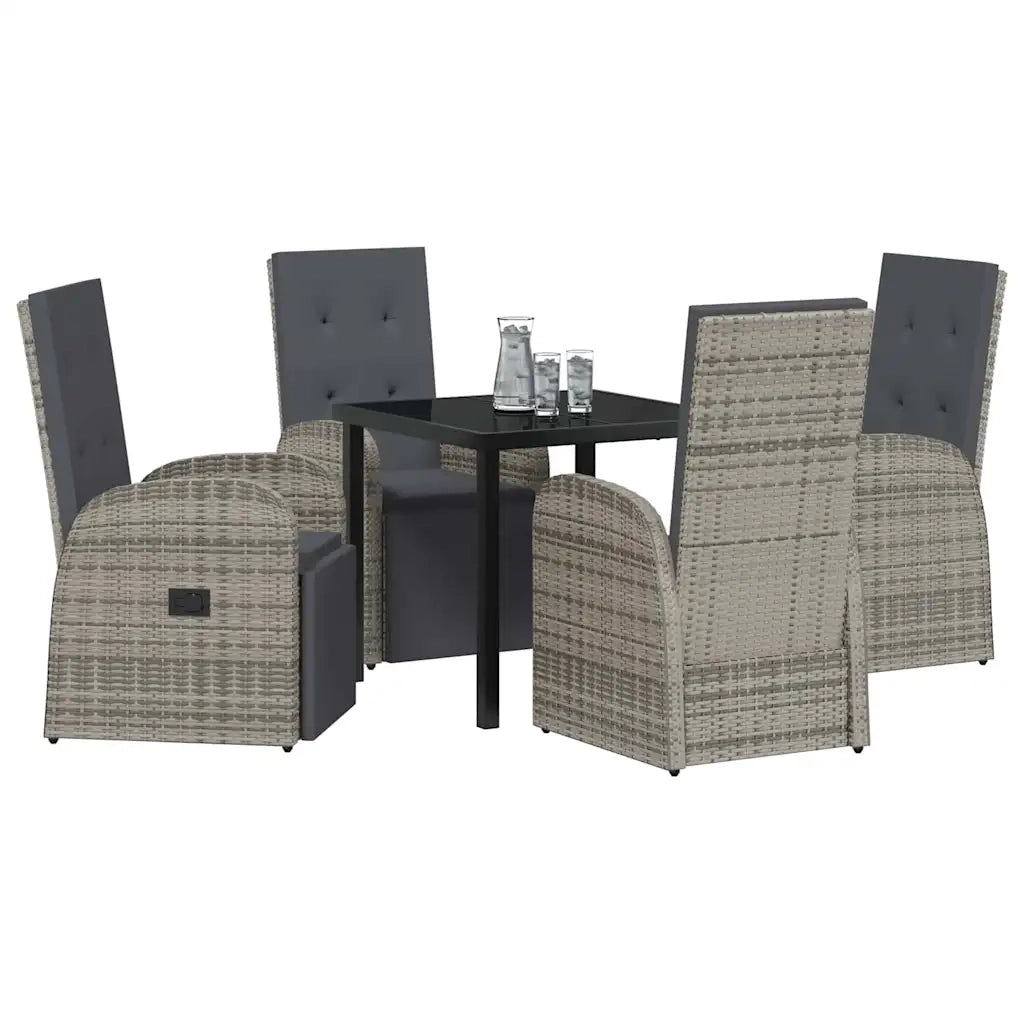 Set da Pranzo per Giardino con cuscino 5 pcs Grigio polyrattan