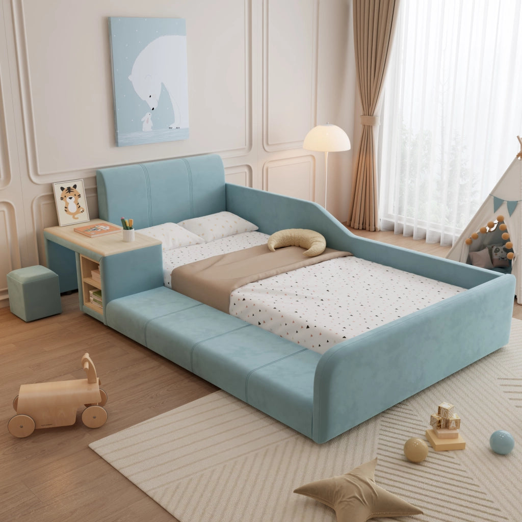 Letto con Sponda 90x200 cm; Letto Singolo - Scrivania; Sgabello e Ripiano - Blu