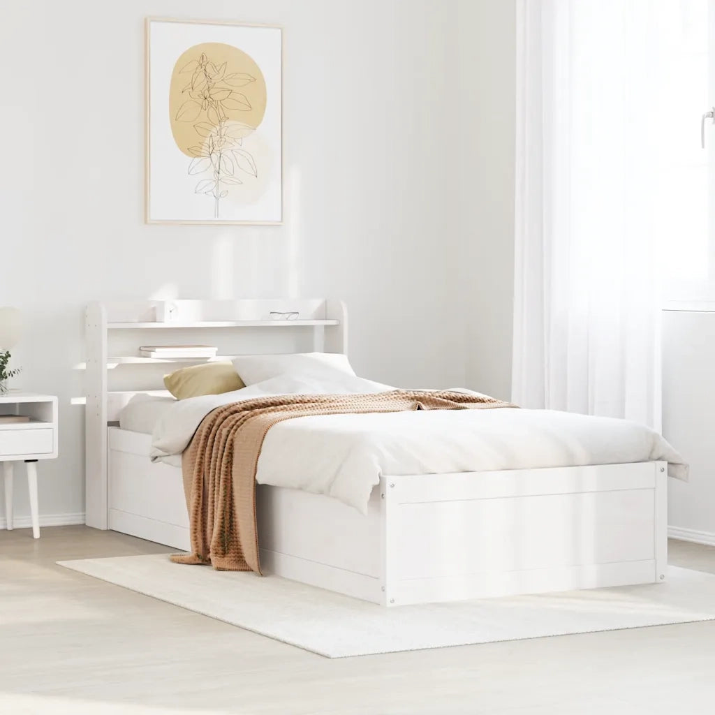 Giroletto con Testiera Bianco 90x200 cm Legno Massello di Pino 3307093
