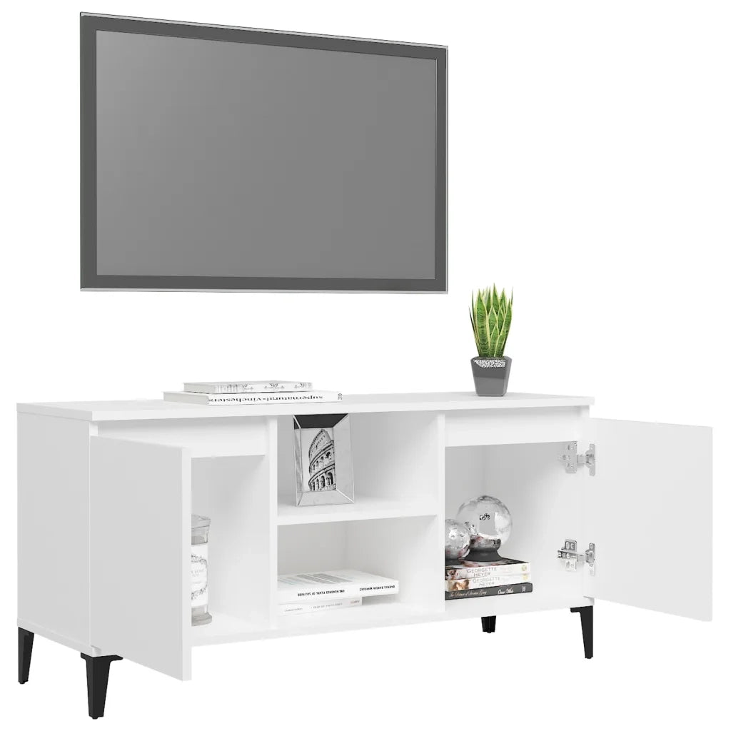 Mobile TV con Gambe in Metallo Bianco 103,5x30x50 cm 805968
