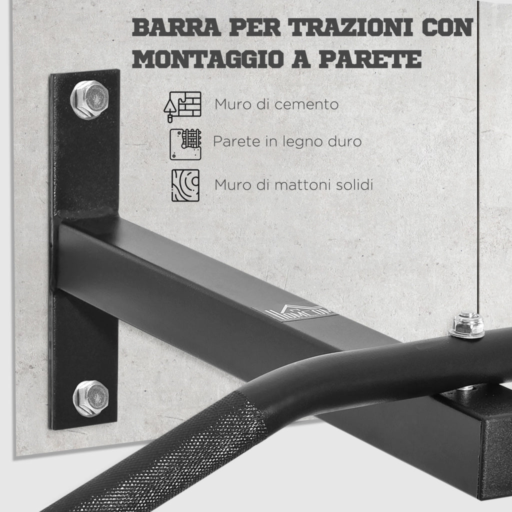 Barra per Trazione a Muro con Ganci ¨C Minimal ¨C Nero Acciaio 113x41x20cm