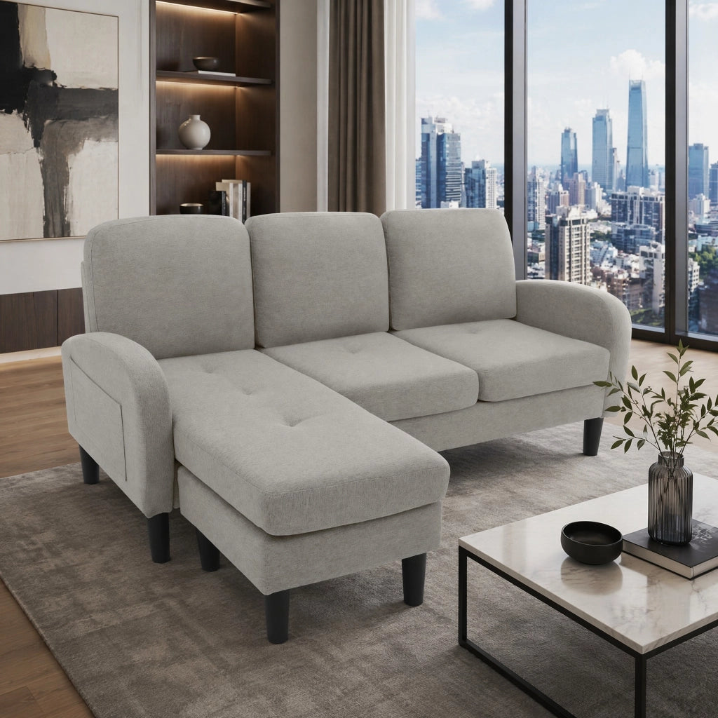 DIVANO ANGOLARE MODULARE 166x118x77 cm Grigio tessuto cotone-lino