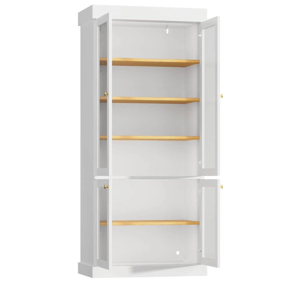 Armadio con ripiani regolabili e LED; con vetro - per soggiorno - in MDF e vetro - 80 x 40 x 180 cm - bianco