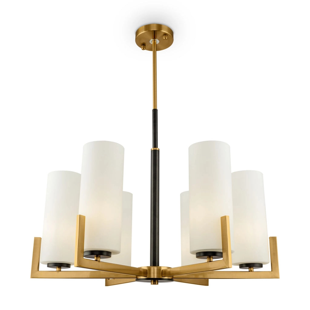 Maytoni Lampadario contemporaneo Fortano 6 luci E27 ottone metallo diffusore vetro bianco
