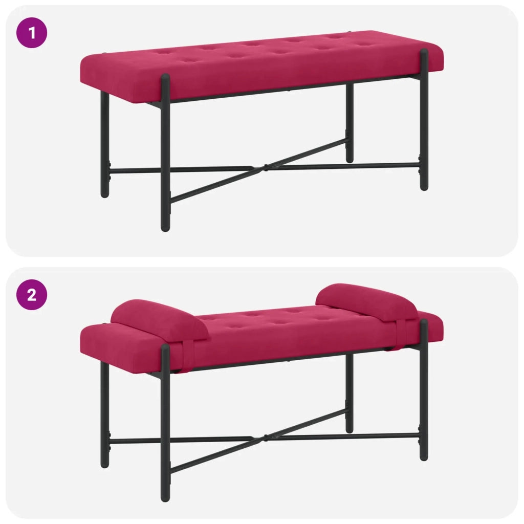 Panchina con bottoni e cuscini Rosso Vino 110 x 40 x 46 cm 42038390
