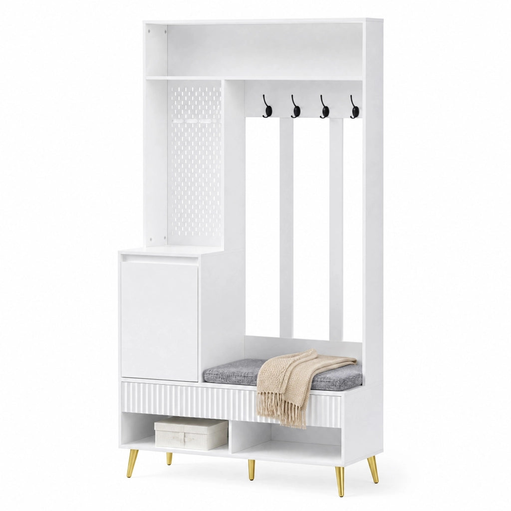 Set guardaroba da ingresso con panca e contenitore, bianco