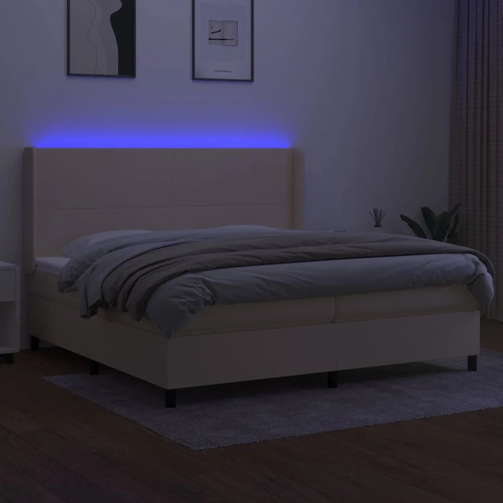 Letto a Molle Materasso e LED bianco 200x200cm in Tessuto
