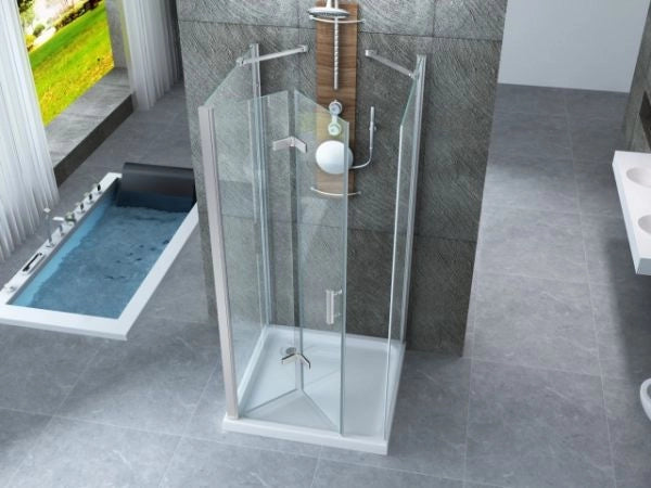 Box doccia in Cristallo 8 mm frameless due lati fisso piu' porta libro - Misura: 70 x 80 x 70 xh195cm 