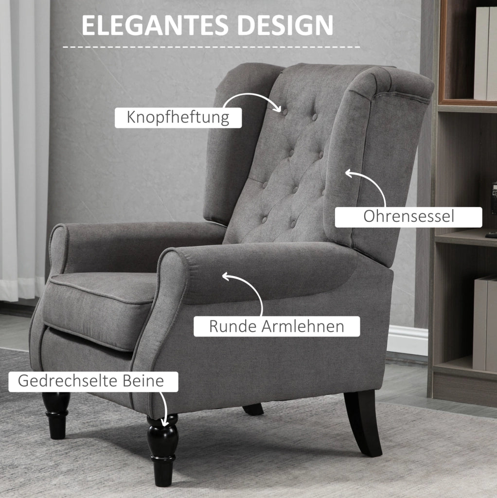 Poltrona imbottita grigio scuro con gambe in legno