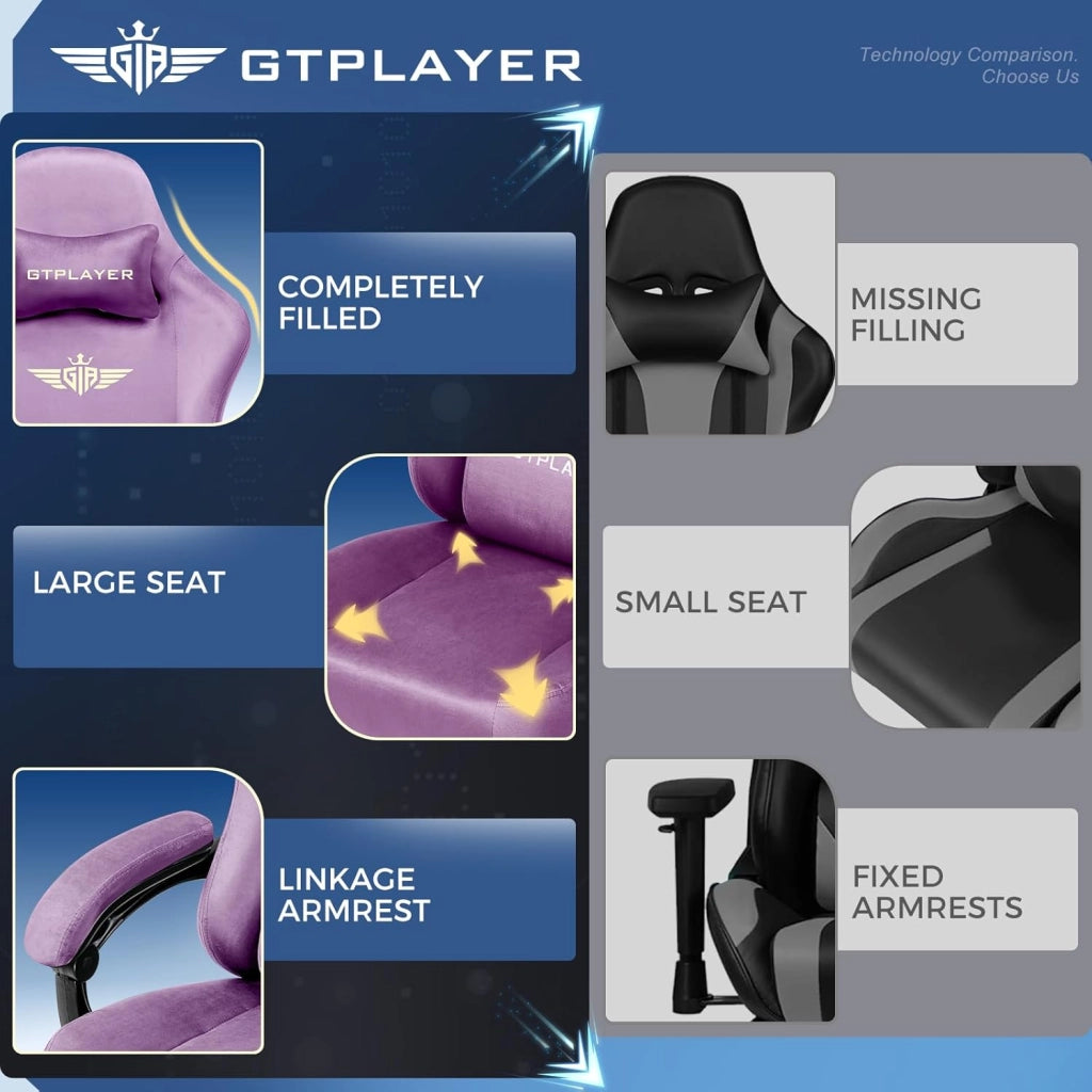 Sedia da gioco, traspirante, da ufficio, ergonomica, in tessuto di alta qualità, ergonomica, schienale regolabile a 160° e poggiapiedi estraibili, carico 180 kg,viola chiaro