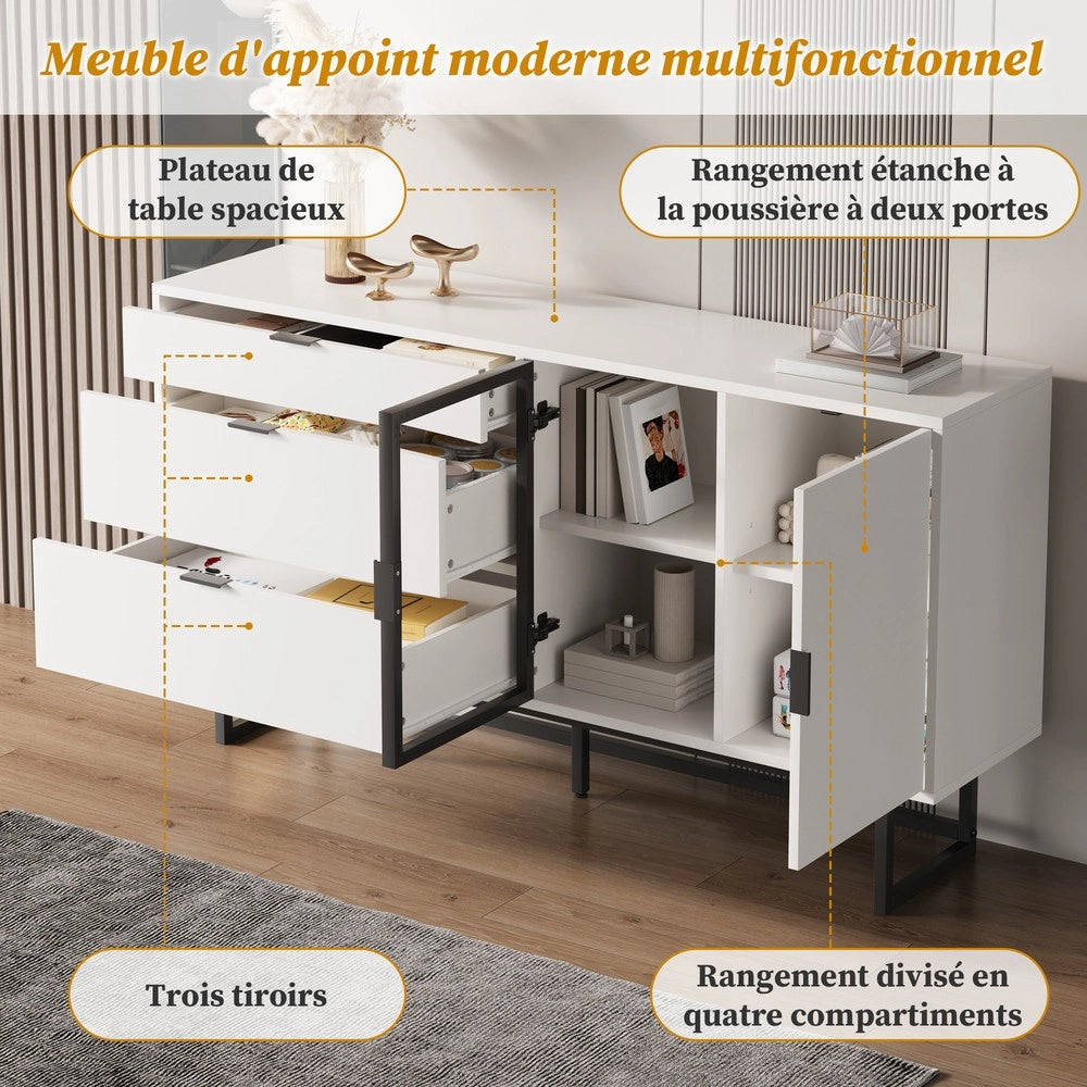 Mobile Credenza con Vetrina, Cassetti e LED ¨C MINIMAL ¨C Bianco Lucido