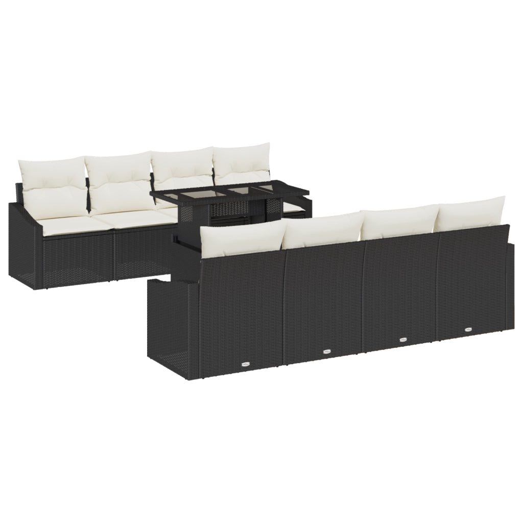 Set di divani da giardino 7 pezzi con cuscini in polyrattan nero