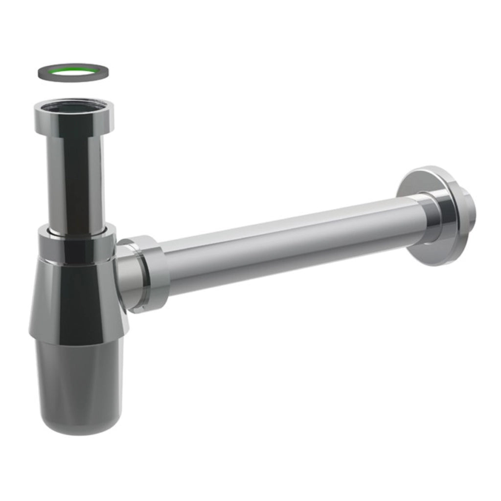 SIFONE SCARICO A BOTTIGLIA IN OTTONE CROMATO SENZA PILETTA PER LAVABO - ATTACCO PILETTA 1 - SCARICO ø26X250 MM  - BON